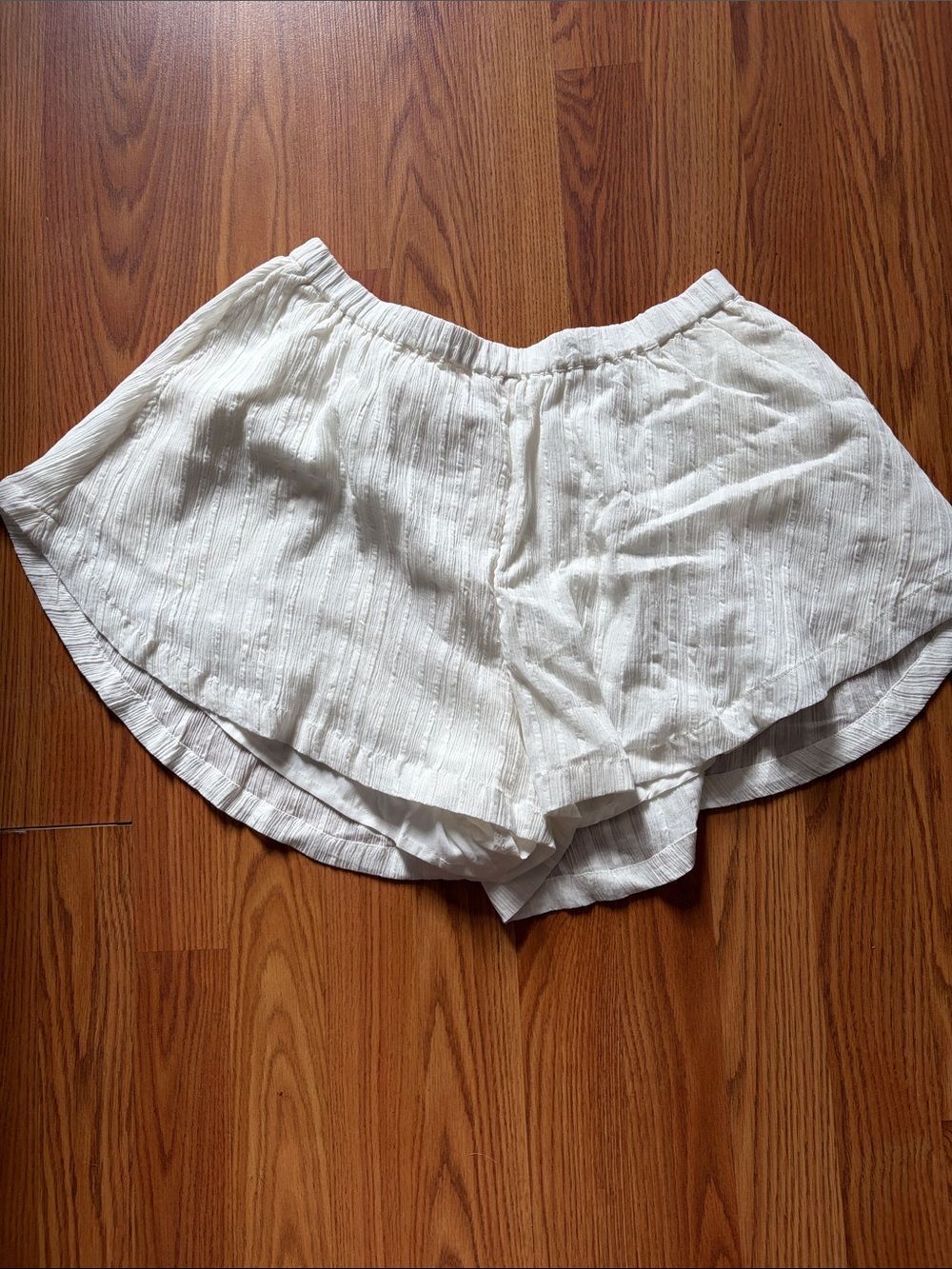 Free People White Textured Elastic-Waist Athletic Shorts